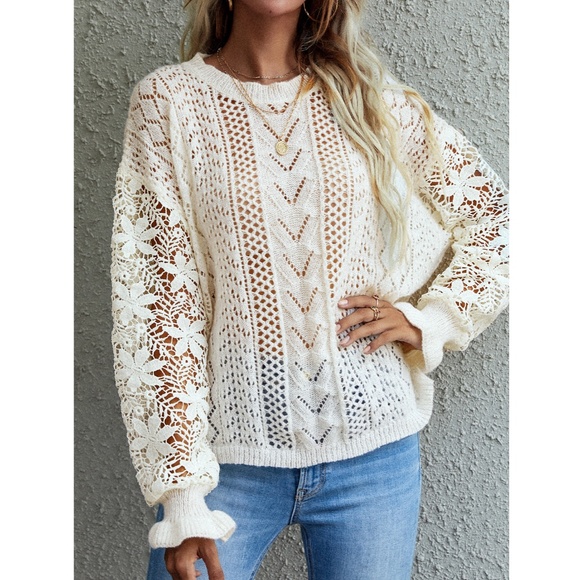 Sheer Hollow Out Knit Oversize Sweater - Picture 4 of 8